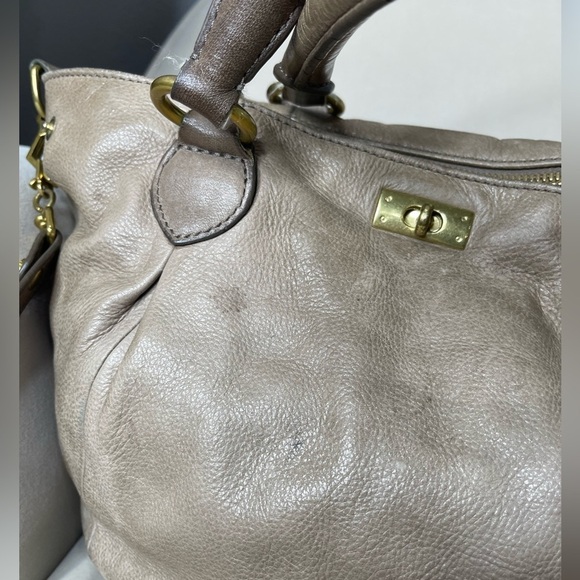 J. CREW Large Tan Pebbled Leather Turnlock Tote Shoulder Bag Purse - Picture 3 of 12